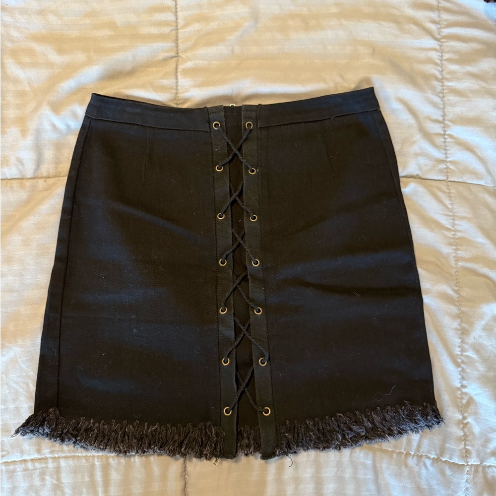 Elegant Black Lace-Up Pencil Skirt